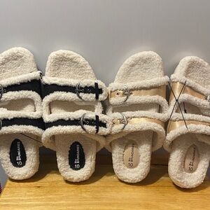 No Boundaries Black and Cream Fuzzy Sandals